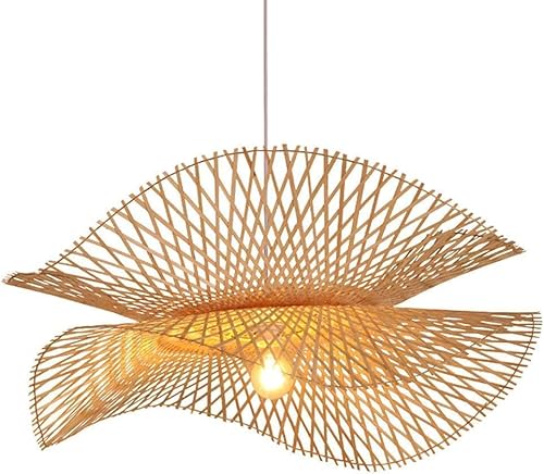 Wmmner Beige Rattan Korb Lampenschirm Boho Stil Kronleuchter 1-Pack Korb Handgemachte Käfig Hohl Pendelleuchten E27 Basis Bauernhaus Küsten Deckenleuchten, Kronleuchter () von Wmmner