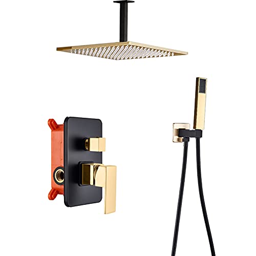 Wmmner Black Gold Rain Shower System - Deckenmontiertes Duscharmatur-Set Mit 10" & 8" Dusche Heanzeigen Single Handle Messing Mixer Handbrause Combo Für Luxuriöses Badezimmererlebnis/12 Zoll von Wmmner