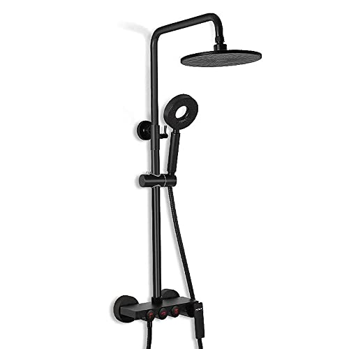 Wmmner Black Matt Duschmischsystem Mit Riser Rail Kit Überkopf Regenkopf Handbrause Und Regal Duschsäule Höhe Verstellbar 80~125 cm Wandmontiertes Duschset Für Bathro von Wmmner