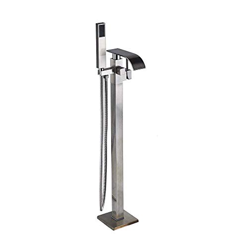 Wmmner Bodenmontiertes Duschset - Chrom-Wasserfall-Badewannen-Fcet, Freistehender Heiß- Und Kaltbadmischer, Handbrause, Black Bronze & Brushed Nickel Finish, Moderne Badezimmerarmatur von Wmmner