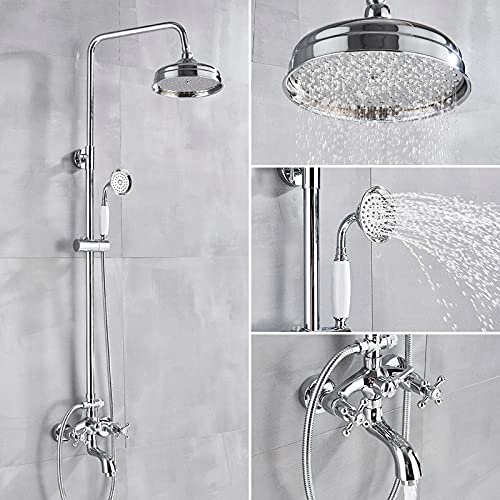 Wmmner Chrom Duscharmatur Bad Dusche Mischbatterie 8 Zoll Regen Duschkopf Bad Duschset W/Handbrause Badewanne Wasserhahn Wandmontiert-Chrom B, von Wmmner