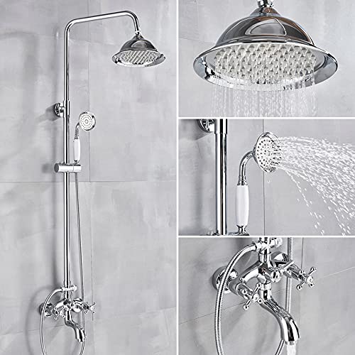 Wmmner Chrom Duscharmatur Bad Dusche Mixer Wasserhahn 8 Zoll Regen Duschkopf Bad Duschset W/Handbrause Badewanne Wasserhahn Wandmontiert-Chrom A, von Wmmner