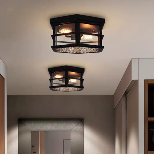 Wmmner Deckenleuchte – 2-Flammige, Bündig Montierte Industrielle Schwarze Lampe Mit Gewelltem Glas, Beleuchtung Im Landhausstil Für Innentreppen von Wmmner