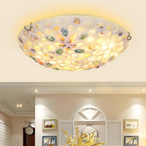 Wmmner Deckenleuchte – Handgefertigte Muschel-Einbauleuchte Led-Kronleuchter Flur Hotel. (50 cm Breit)/Weiß/16" (40 Cm) Breit von Wmmner