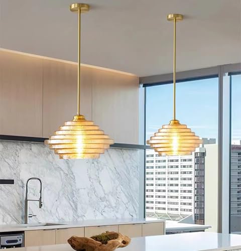 Wmmner Deckenleuchte – Mid Century Modern Gold Glas Pendelleuchte, 1-Licht Messing Kronleuchter Gold Semi-Einbauleuchte, Esszimmer, von Wmmner