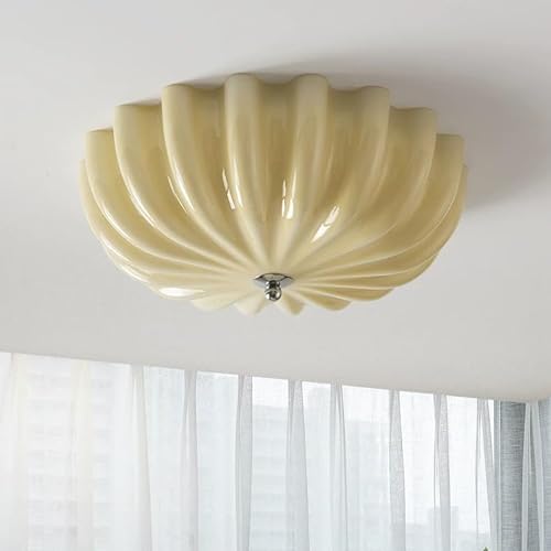 Wmmner Deckenleuchte Mit Bündiger Montage Und Wasserspiegelglas-Schirm, Mid Century Modern Vintage, Ähnlich Wie Leuchten Im Eingangsbereich./Gelb von Wmmner