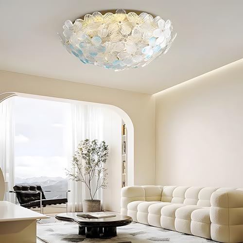 Wmmner Deckenleuchte – Moderne Goldene Halbeinbauleuchte Kristallblütenblätter Wohnzimmer (Blau). (23,62") von Wmmner