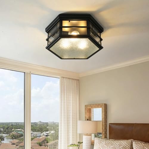 Wmmner Deckenleuchte – Schwarze Flush Mount-Leuchte, 3-Flammig, Modern, Metall, Mit Gewelltem Glasschirm, Beleuchtung Für Bauernhaus, Veranda, Zimmer von Wmmner