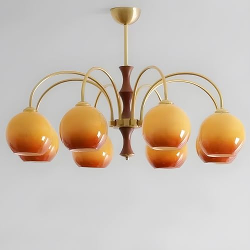 Wmmner Deckenleuchte – Vintage-Pendelleuchten, 6-Flammiger Goldener Sputnik-Kronleuchter, Verstellbare Leuchte Im Landhausstil Für Wohnzimmer/Gold+Orange/8-Leuchten von Wmmner