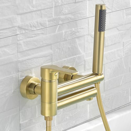 Wmmner Duschkopf-Set, Bad-Mischer-Hähne Mit Dusche Gebürstetes Gold Wandmontierter Wasserhahn Messing 90 Schwenkauslauf Badezimmer Heiß-Kalter Wasserhahn Mixer Dusche Einhand-Wasserhahn-B, Schwarz-B/G Wmmner Duschkopf-Set, Bad-Mischer-Hähne Mit Dusche Gebürstetes Gold Wandmontierter Wasserhahn Messing 90 Schwenkauslauf Badezimmer Heiß-Kalter Wasserhahn Mixer Dusche Einhand-Wasserhahn-B, Schwarz-B/G von Wmmner