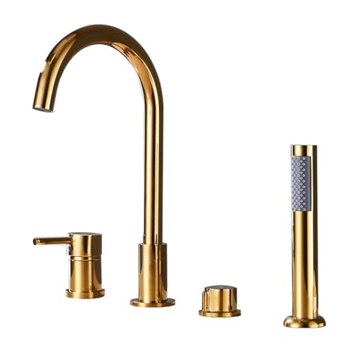 Wmmner Duschkopf-Set, Badewannen-Duschmischer Schwarz 3-Loch-Bad-Wasserharmaturen Einhebel Mit Langem Drehbarem Auslauf Badezimmer Heiß-Kalt-Wasserhahn-Mischer Dusche, Chrom/Gold Wmmner Duschkopf-Set, Badewannen-Duschmischer Schwarz 3-Loch-Bad-Wasserharmaturen Einhebel Mit Langem Drehbarem Auslauf Badezimmer Heiß-Kalt-Wasserhahn-Mischer Dusche, Chrom/Gold von Wmmner