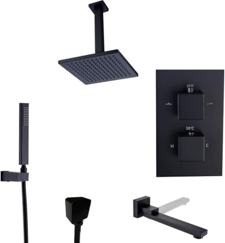 Wmmner Duschsystem, Deckenmontagetat Schwarz Messing Luxus Badezimmer Regenmischer Duschharmaturen Mit 8-12" Squsind Regenduschkopf Und Handbrause Und Wannenhahne, Duschset, 1 Wmmner Duschsystem, Deckenmontagetat Schwarz Messing Luxus Badezimmer Regenmischer Duschharmaturen Mit 8-12" Squsind Regenduschkopf Und Handbrause Und Wannenhahne, Duschset, 1 von Wmmner