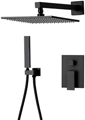 Wmmner Duschsystem, Wandmontiertes Badezimmer-Duschset Aus Schwarzem Messing Mit 8-12" Quadratischem Messing-Duschkopf Und Handbrause, Luxus-Duschset, 10 Zoll von Wmmner