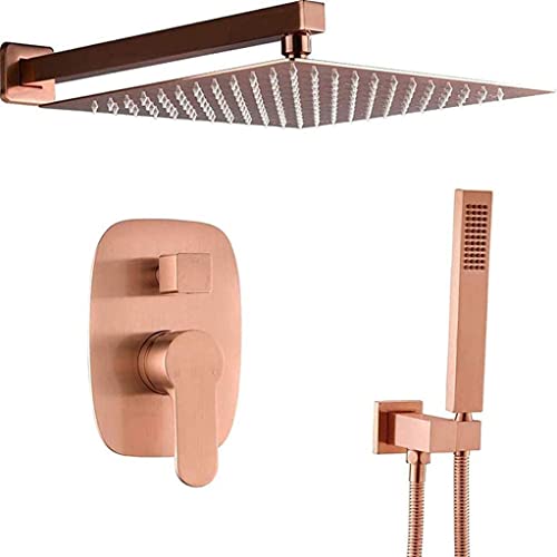 Wmmner Duschsystem, Wandmontiertes Rose Gold Badezimmer Messing 10-12 Zoll Regendusche Wasserhahn System Mixer Set Mit Handbrause, Luxus Duschset, 10 Zoll von Wmmner