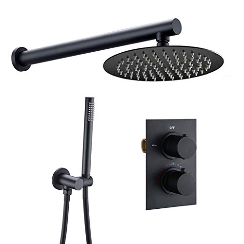 Wmmner Duschsystem, Wandmontiertes Schwarzestat-Mischventil-Duschhahn-Setmit 8-12 Zoll Rundem Regenduschkopf Und Handbrause, Luxus-Duschset, 8 Zoll/a/8 Tum von Wmmner