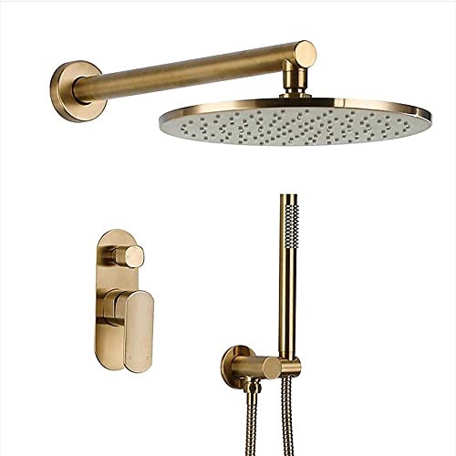Wmmner Duschsystem Combo Set Gold Rundes Badezimmer Duschmischer Mit Regen Duschkopf Handbrause Wandmontiertes Duschsystem-8_In von Wmmner