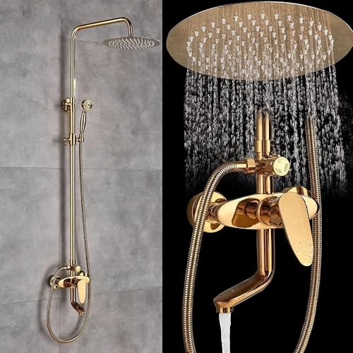 Wmmner Duschsystem Luxus 8" Zoll Regenfall Bad Duschset Wasserhahn + Handbrause Wandhalterunged Drehauslauf Duschmischer Wasserhahn Goldene Duschkits Wmmner Duschsystem Luxus 8" Zoll Regenfall Bad Duschset Wasserhahn + Handbrause Wandhalterunged Drehauslauf Duschmischer Wasserhahn Goldene Duschkits von Wmmner