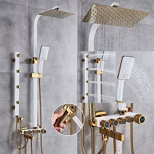 Wmmner Duschsystem Luxus Weißgold Duscharmatur Set 5-Funktion Wandhalterung Regendusche Kopf Mit Handbrause Badewanne Auslauf Bidet Wasserhahn Mixer, Chrom Silber Ulz 000433 Duschsets, Bathroom Regend Wmmner Duschsystem Luxus Weißgold Duscharmatur Set 5-Funktion Wandhalterung Regendusche Kopf Mit Handbrause Badewanne Auslauf Bidet Wasserhahn Mixer, Chrom Silber Ulz 000433 Duschsets, Bathroom Regend von Wmmner