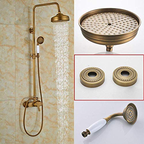 Wmmner Duschsystem Messing Antike Regen Dusche Set Wasserhahn Einhand Outdoor Dusche Mixer Tap Messing Regendusche Mixer Mit Handbrause, Antik Messing A,02/Antike Mässing A-01/a von Wmmner