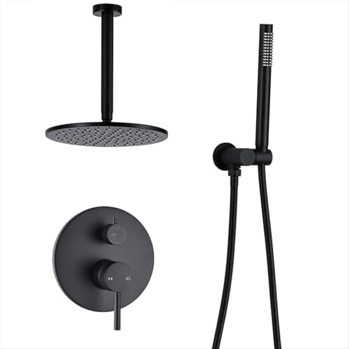 Wmmner Duschsystem Messing Verdecktes Duschmischer-Set Wandmontiertes Duscharmatur-Set Mit Handbrause Und Regenfall-Duschkopf Matte, A-10 Tum/a/10 Tum Wmmner Duschsystem Messing Verdecktes Duschmischer-Set Wandmontiertes Duscharmatur-Set Mit Handbrause Und Regenfall-Duschkopf Matte, A-10 Tum/a/10 Tum von Wmmner