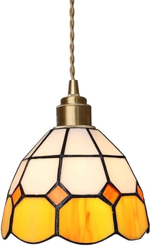 Wmmner E27 Bunte Patchwork Glas Pendelleuchte Kreative Nachttisch Studie Volle Kupfer Gemaltglas Pendelleuchten Cafe Restaurant Single Head V-Intage Hängelampe Höhenverstellbar (19 * 19Cm)/Eine Farbe/ von Wmmner