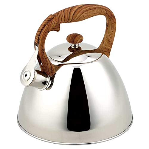 Wmmner Edelstahl Pfeife Tee Wasserkocher Edelstahl Pfeife Tee Wasserkocher Mit Holzmaserung Griff Geeignet Für Herdplatte 3L Für Kaffee, Milch Etc, Gas Elektrisch Anwendbar von Wmmner