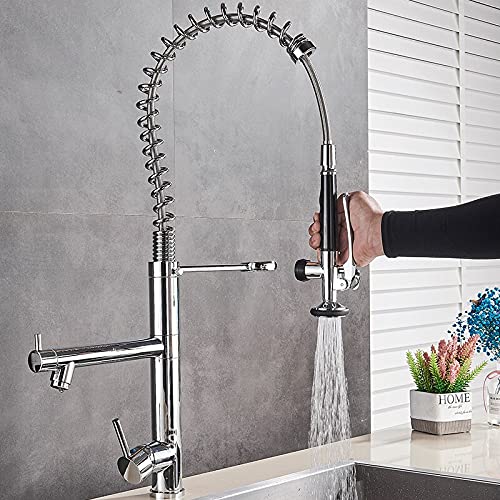 Wmmner Einzelgriffspküchenspüle Wasserhahn Mit Pull Bright Chrome Sppull Down Küche Freisprech-Sprühkopf Mit Schloss Heiß-Kalt-Wasser-Küchen-Mischbatterie, Drehbarer Auslauf K (Gebürstetes Nickel) von Wmmner