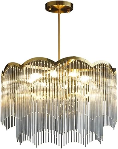 Wmmner Eleganter Kristall-Kronleuchter Mit 8 Leuchten, Deckenpendelleuchte Mit Goldfarbenem Messingfinish Und Quasten-Tropfen-Design, Kristallglas-Pendelleuchte, Kronleuchter Wmmner Eleganter Kristall-Kronleuchter Mit 8 Leuchten, Deckenpendelleuchte Mit Goldfarbenem Messingfinish Und Quasten-Tropfen-Design, Kristallglas-Pendelleuchte, Kronleuchter von Wmmner