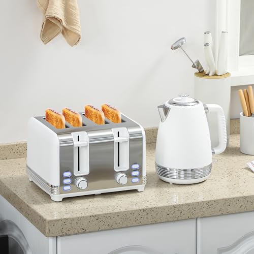 Wmmner Elektrischer Wasserkocher Aus Edelstahl Und 4-Scheiben-Toaster-Set Mit Schnellem Kochen Und Einstellbarer Bräunung Für Moderne Küche von Wmmner