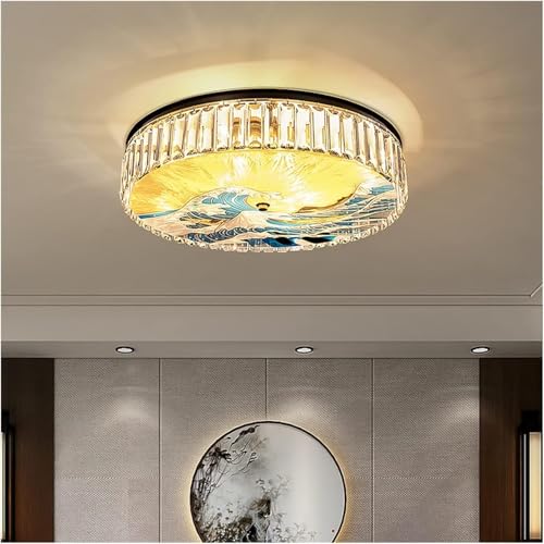Wmmner Enamel Ceiling Lamp Chinese Style Crystal Hanging Light Stained Glass Classic Study Master Bedroom Ceiling Light,Contemporary Dining Room/Neutral Hell/Dia60Cm-Black von Wmmner