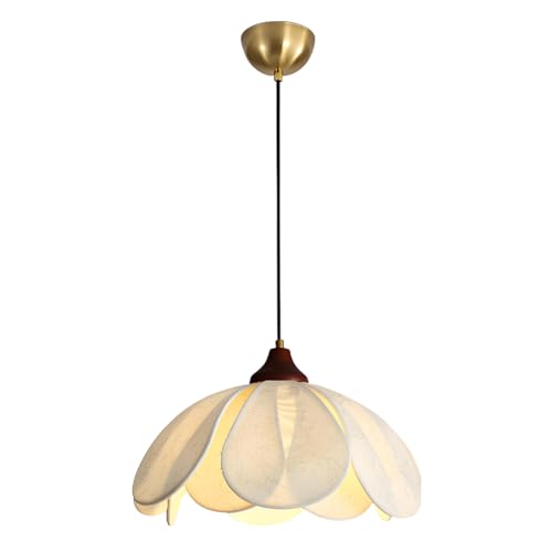 Wmmner Esszimmer-Pendelleuchte Stoffkunst Weiße Blütenblätter Französischer Creme-Stil Nachttisch Hängend Verstellbar Hängend Balkon Flur Schlafzimmer Arbeitszimmer/45 cm von Wmmner