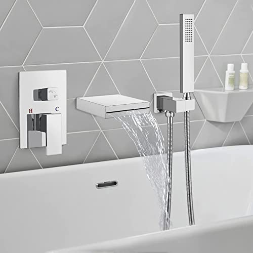 Wmmner Gebürstete Messing Wandmontierte Badewanne Wasserhahn Mit Handbrause Dual Funktion Cascade Mixer Tap Für Badezimmer Heißes Und Kaltes Wasser Stilvolles & Funktionales Design/Chrom von Wmmner