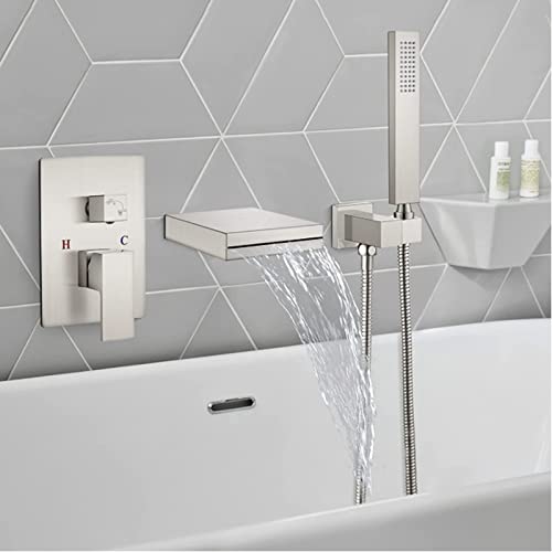 Wmmner Gebürstete Messing Wandmontierte Badewanne Wasserhahn Mit Handbrause Dual Funktion Cascade Mixer Tap Für Badezimmer Heißes Und Kaltes Wasser Stilvolles & Funktionales Design/Gebürstet von Wmmner