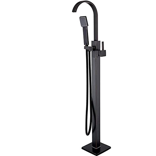 Wmmner Gebürsteter Nickelbodenmontierte Badewanne Fcet Mit Wasserfallauslauf Und Handbrause, Stehende Wannenmischbatterien, Elegantes Schwarzes Bronze-Finish Für Moderne Badezimmer von Wmmner