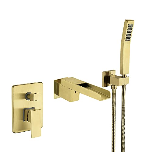 Wmmner Gebürstetes Gold Badewanne Fcet Set Mit Handbrause, 1,5M Schlauch, Drehbarer Wasserfallauslauf, Moderne Duschemischbatterie Für Luxus-Badezimmer-Upgrade von Wmmner
