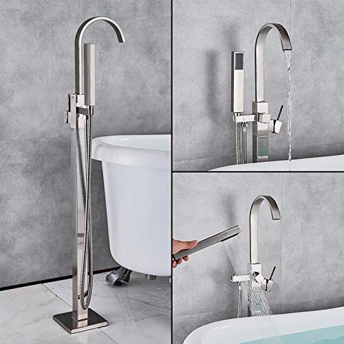 Wmmner Gebürstetes Nickel/Schwarz/Chrom-Messing Badewanne Wasserhahn Heiß- Und Kaltwasser-Mischbatterie Mit Handbrause 2-Funktionsbodenmontiert-Gebürstetes Nickel, von Wmmner