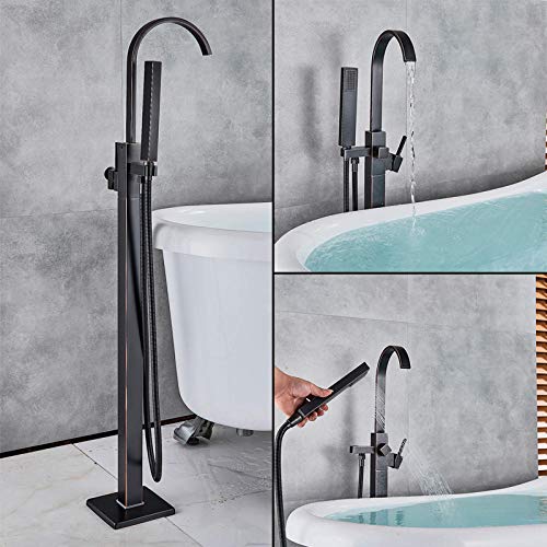 Wmmner Gebürstetes Nickel/Schwarz/Chrom Messing Badewanne Wasserhahn Heiß- Und Kaltwasser-Mischer Wasserhahn Mit Handbrause 2-Funktion Boden Montiert-Schwarz Bronze, von Wmmner