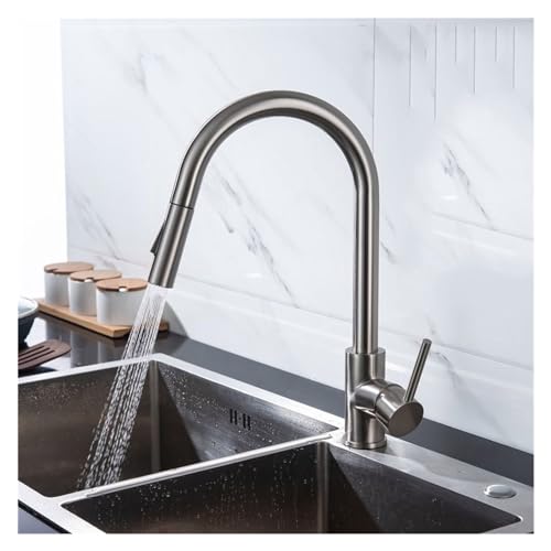 Wmmner Gebürstetes Nickel Pull-Down-Küchenarmatur Mit High Arc Einhand-Sprüher Edelstahl-Spülbecken-Wasserhahn Küchen-Wasserhahn Für Einfache Reinigung von Wmmner
