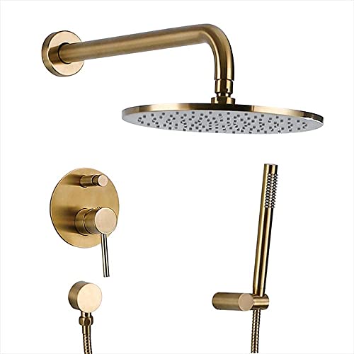 Wmmner Gold Verdeckte Dusche Kit Messing 10 In Runde Regen Dusche Kopf Mixer Dusche Set Schlauch Rohr/8 Tum/a von Wmmner
