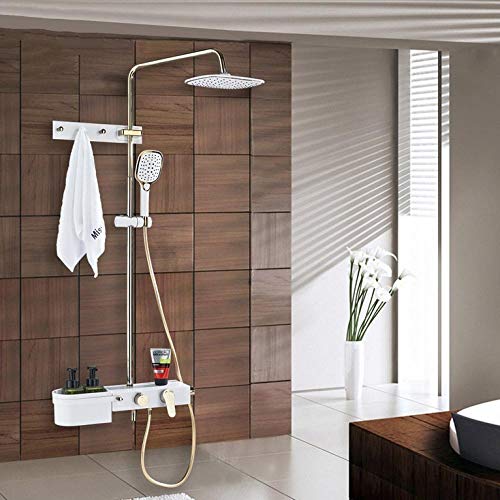 Wmmner Goldweiß Duscharmatur Set 3-Funktion Wandhalterung Regen Duschkopf Mit Handbrause Badewanne Auslauf Duschset, Ulz 001093 Freistehender Badhahn Mit Handshowäh, Bad Wasserhahn Messing Bad Bad Dus von Wmmner