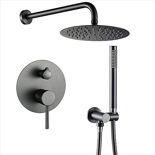 Wmmner Graue Verdeckte Dusche Kit 10 In Runde Regen Dusche Kopf Mixer Dusche Set Schlauch Rohr/12 Tum/a von Wmmner
