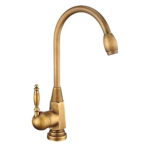 Wmmner Große Ornamente Antike Drehbare Küchenarmatur Gold Kupfer Einzelgriff 1 Loch Gebürstete Küchenspüle Mischspüle Heiß-Kaltwasserhahn Große Ornamente von Wmmner