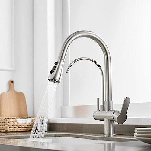 Wmmner Große Ornamente Küchenarmatur 3-Wege Mit Herausziehbarem Spray Reinwasserhahn 360° Rotation Heiß- Und Kaltwasser Messing Multifunktionsküchenspüle Wasserhähne-Schwarz Große Ornamente von Wmmner