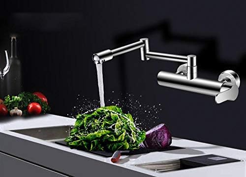 Wmmner Große Ornamente Küchenarmaturen Chrom Drehbarer Auslauf Küchenarmatur Wandmontiert Stretch Und Klapphalsheiß- Und Kaltwasserhahn Einzelhebel-Schwenkauslauf Große Ornamente von Wmmner