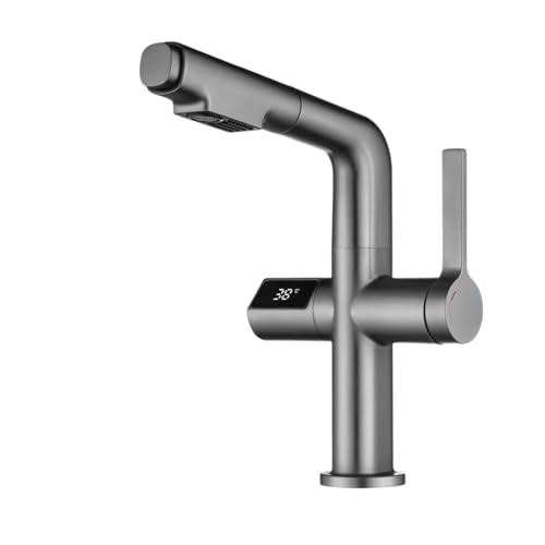 Wmmner Große Ornamente Messing Küchenarmatur Digital Display Design Einzelgriff Heiß Und Kalt Große Ornamente/Grau Gebürstet/G1/2 Ulz 000548 G3/8 von Wmmner