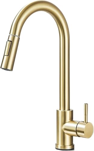 Wmmner Große Ornamente Pull-Down Küchenspüle Ausziehbare Dual-Funktion Einzelgriff Heiß- Und Kaltwasser-Mischhahn Große Ornamente/Gold/a von Wmmner