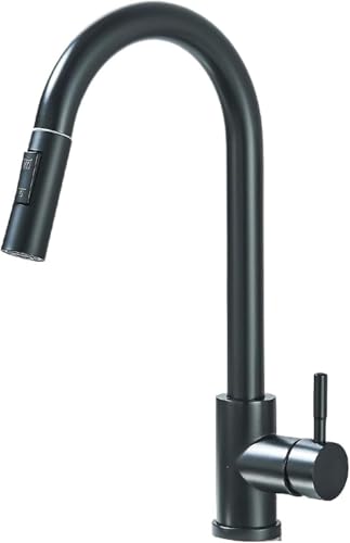 Wmmner Große Ornamente Pull-Down Küchenspüle Ausziehbare Dual-Funktion Einzelgriff Heiß- Und Kaltwasser-Mischhahn Große Ornamente/Mattschwarz/a von Wmmner