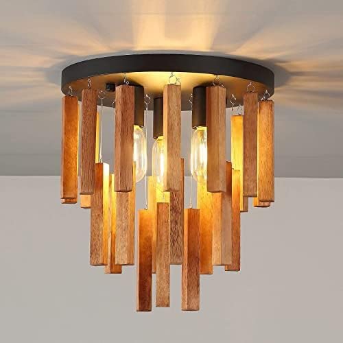 Wmmner Halb Bündige Vintage-Deckenlampe Runder Holz-Kronleuchter Deckenleuchte, Rustikale Deckenlampen Für Balkon Erker Flur von Wmmner