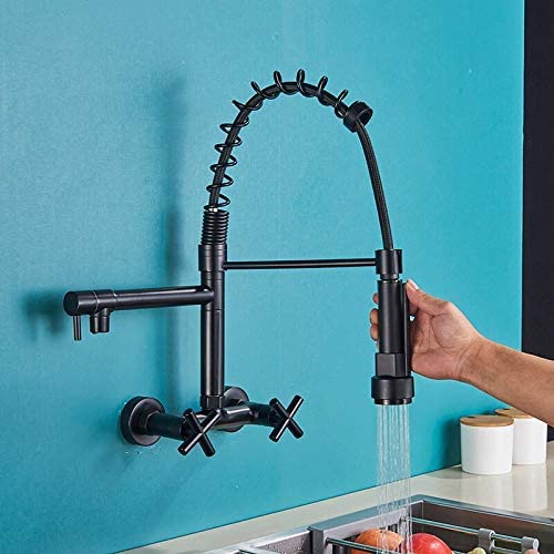 Wmmner Kitchen Sink Taps Faucets Black Kitchen Faucet Hot Cold Water Faucets Wall Mounted Tap Vessel Sink Mixer Tap Spdual Swivel Spouts Sink Mixer Crane/Matte Black von Wmmner