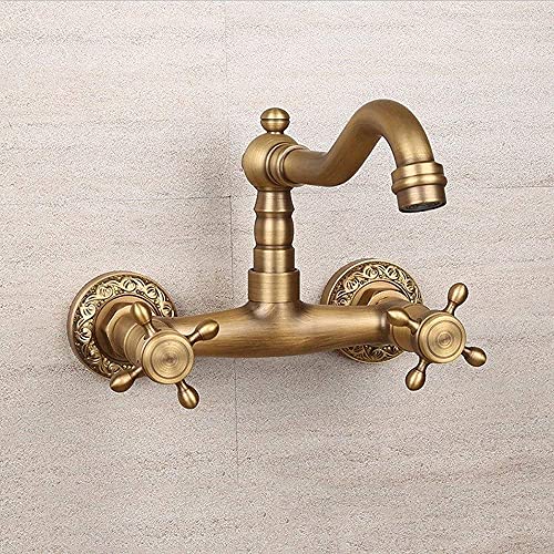 Wmmner Kitchen Sink Taps Faucets In-Wall Double Hole 4 Points Hot And Cold Taps 180° Rotate Bathroom Sink Faucet European Style Antique Mixing Valve Water-Tap/Short von Wmmner